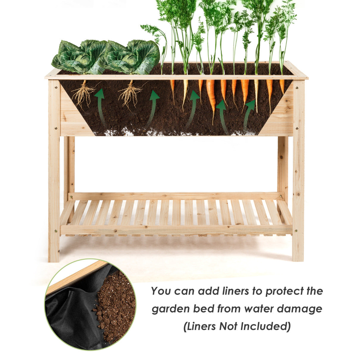 LIVSK Houten Verhoogde Kweekbak - Premium Dennenhout - Ergonomische Werkhoogte - Ruimte voor Planten - Tot 80 kg - Natuurlijk