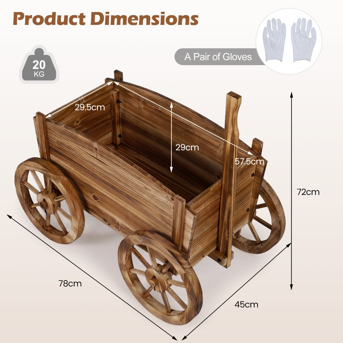 Livsk costway houten plantenbak rustieke bloemenwagen met wielen en handvat decoratieve bloemenstandaard 1