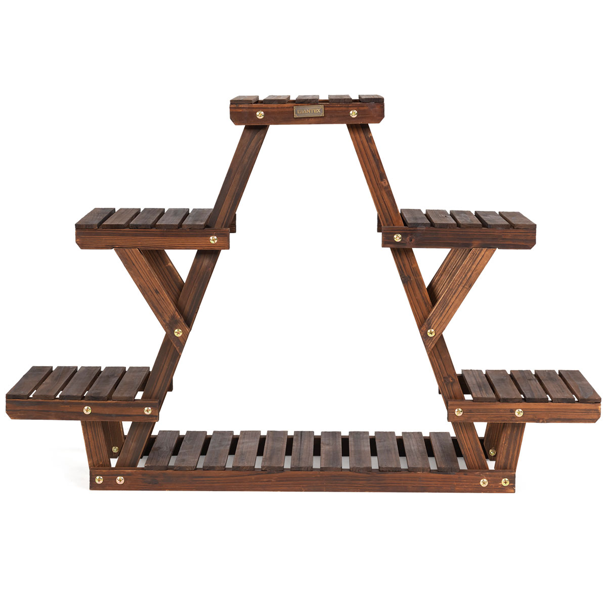 LIVSK Driehoekige Plantenstandaard - 6 Laags van Massief Dennenhout - Stabiel en Ruimtebesparend - 99 x 25 x 64 cm -