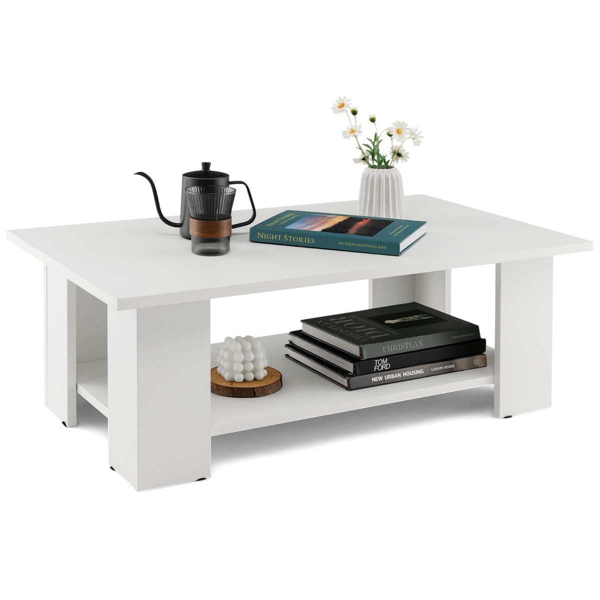 LIVSK Elegante Salontafel met Open Opbergplank - Modern Design - Multifunctioneel - Ruim Tafelblad - Hoogwaardige Materialen - Wit