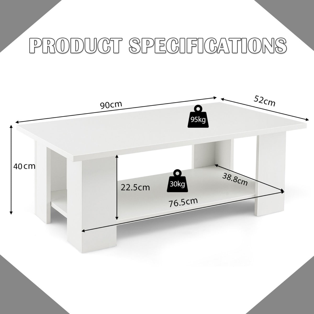 LIVSK Elegante Salontafel met Open Opbergplank - Modern Design - Multifunctioneel - Ruim Tafelblad - Hoogwaardige Materialen - Wit