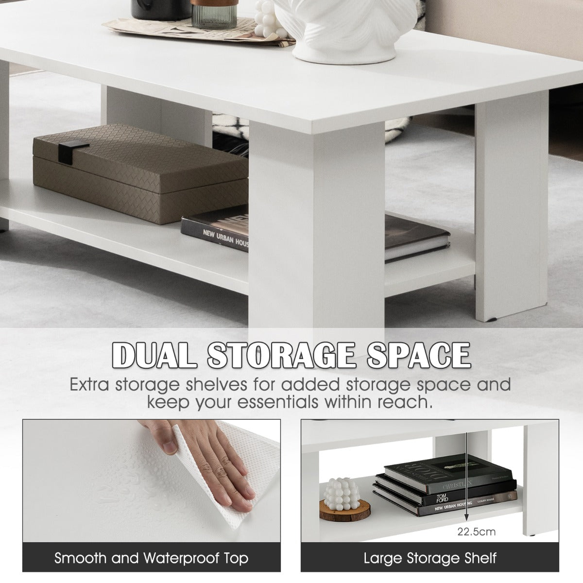 LIVSK Elegante Salontafel met Open Opbergplank - Modern Design - Multifunctioneel - Ruim Tafelblad - Hoogwaardige Materialen - Wit