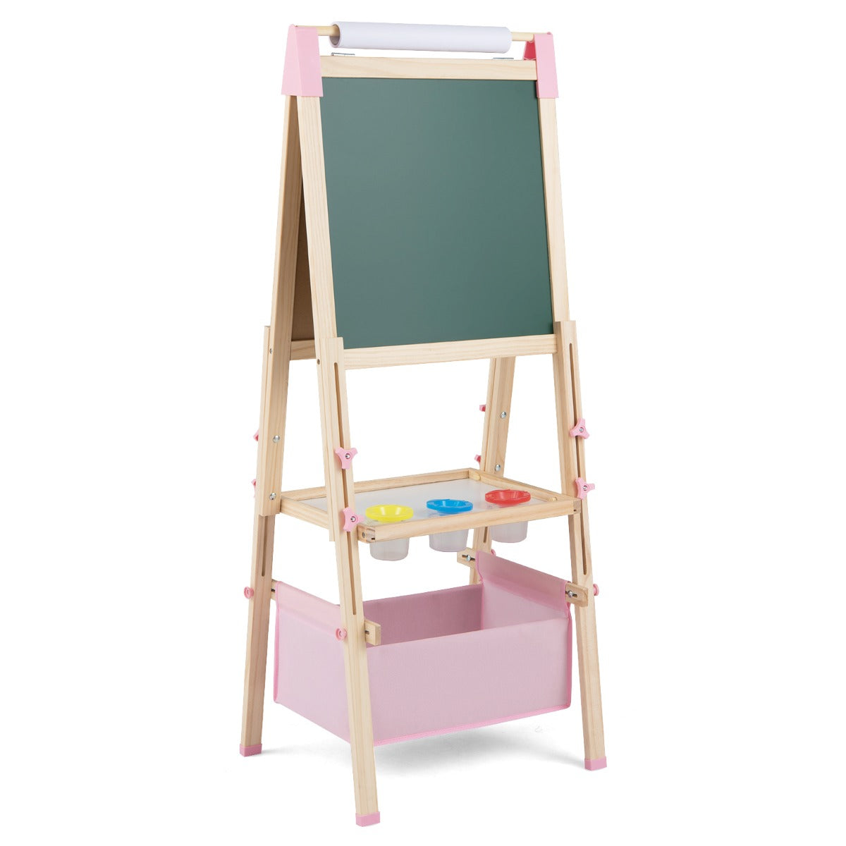 Livsk costway houten schildersezel voor kinderen met een dubbelzijdig magnetisch zwart wit schoolbord met letter en cijfermagneten 1