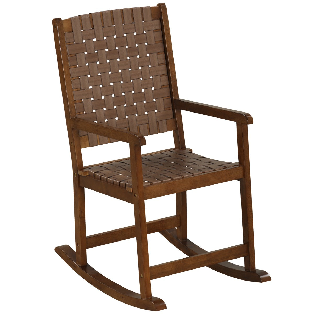 LIVSK Ergonomische Schommelstoel - PU-leer Zitting - Rubberhout Frame - Veilig en Comfortabel - Voor Binnen en Buiten - Bruin