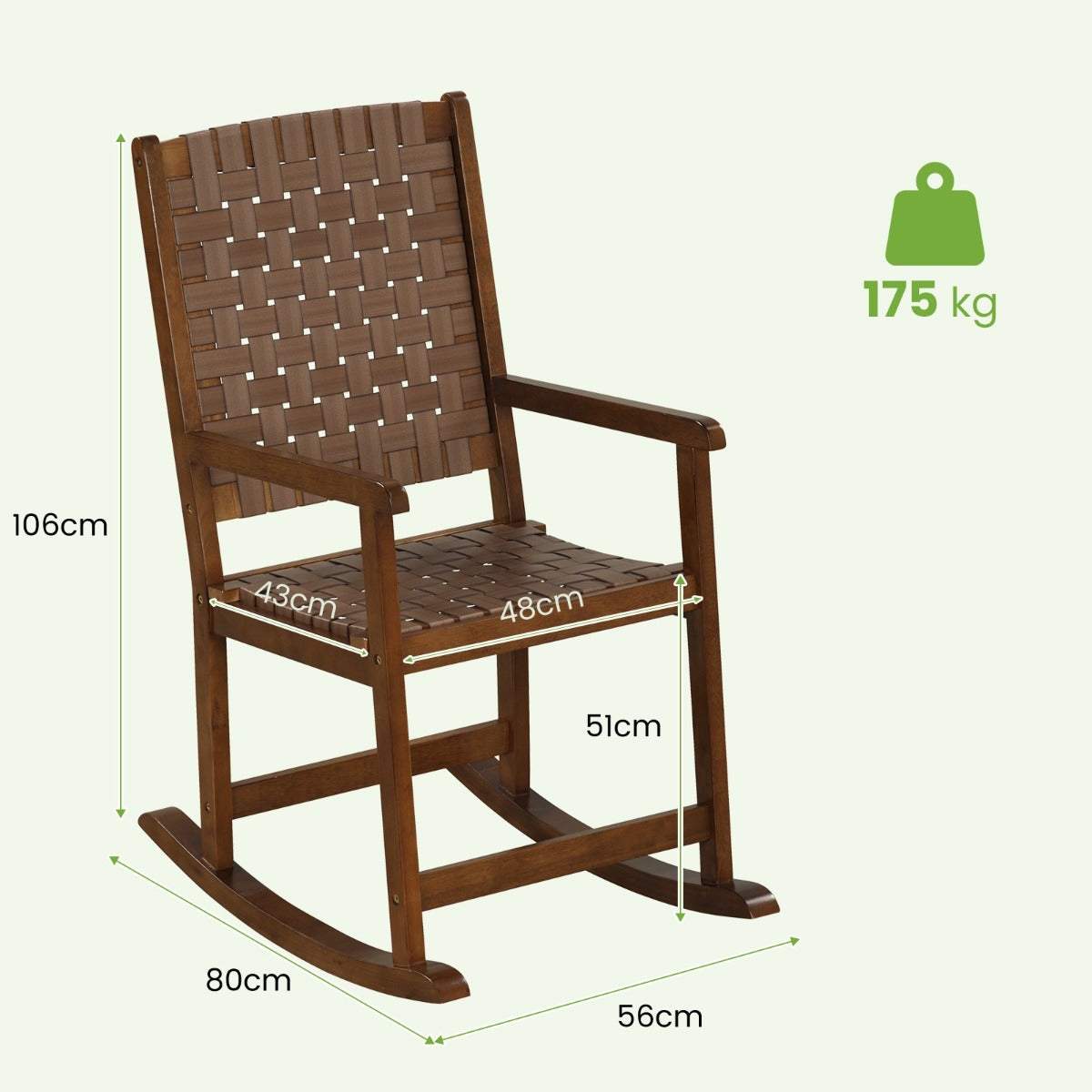 LIVSK Ergonomische Schommelstoel - PU-leer Zitting - Rubberhout Frame - Veilig en Comfortabel - Voor Binnen en Buiten - Bruin