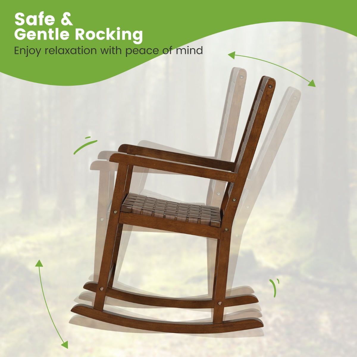 LIVSK Ergonomische Schommelstoel - PU-leer Zitting - Rubberhout Frame - Veilig en Comfortabel - Voor Binnen en Buiten - Bruin