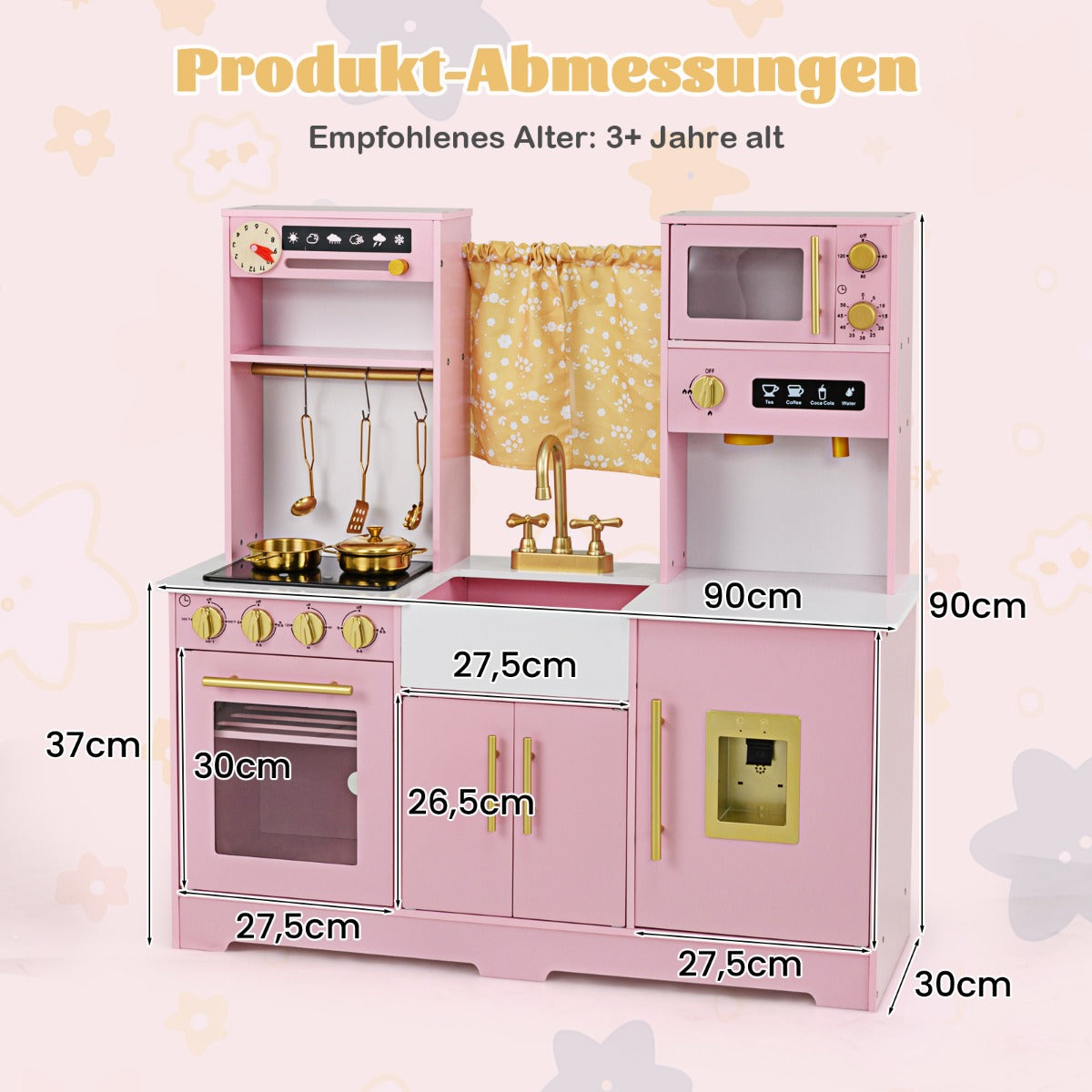 LIVSK Speelkeuken voor Kinderen - Inclusief Koffiemachine, Magnetron en Oven - Realistische Geluidseffecten - 90 x 30 x 90 cm -