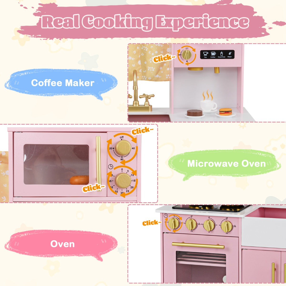 LIVSK Speelkeuken voor Kinderen - Inclusief Koffiemachine, Magnetron en Oven - Realistische Geluidseffecten - 90 x 30 x 90 cm -