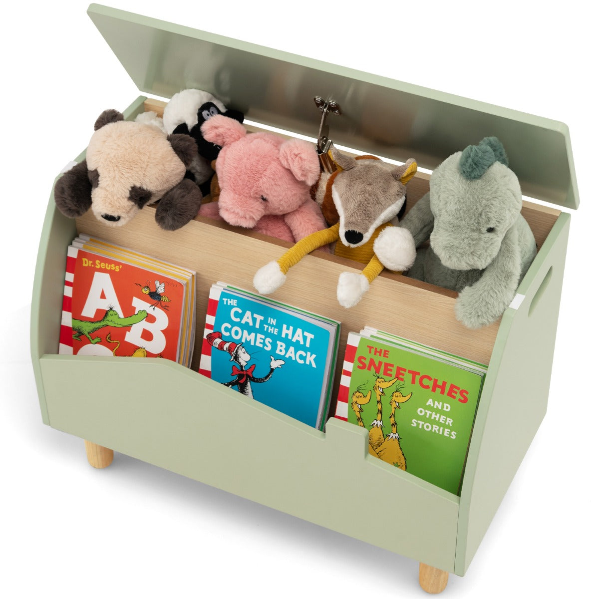 LIVSK Speelgoedkist met Open Displayplank - Veiligheidsscharnier - Waterdicht MDF - Kindvriendelijk Design - 60 x 33 x 44 cm -