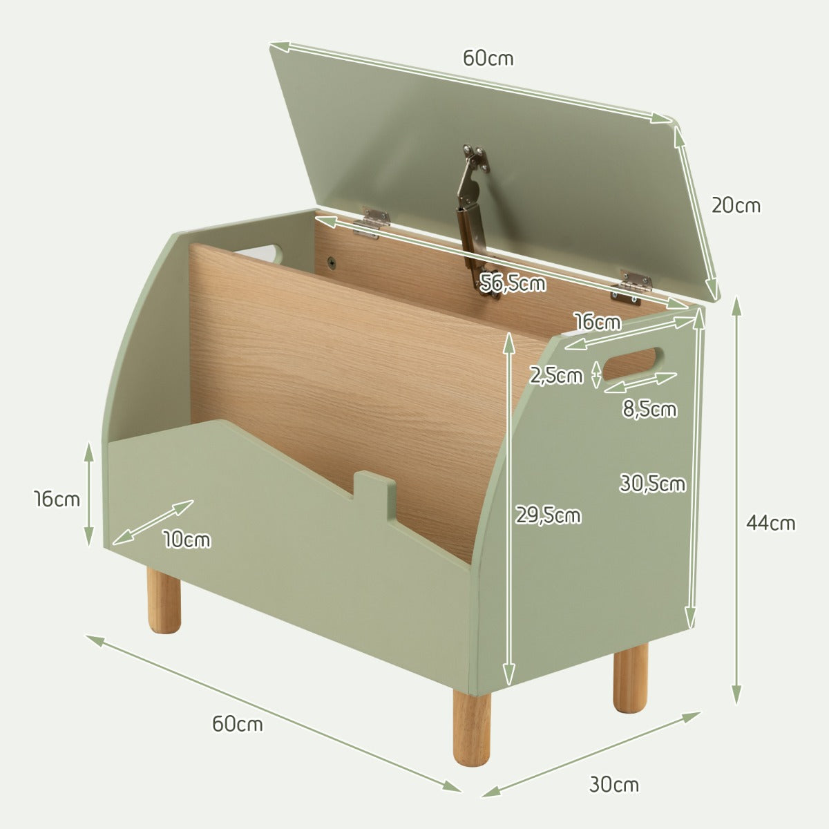 LIVSK Speelgoedkist met Open Displayplank - Veiligheidsscharnier - Waterdicht MDF - Kindvriendelijk Design - 60 x 33 x 44 cm -