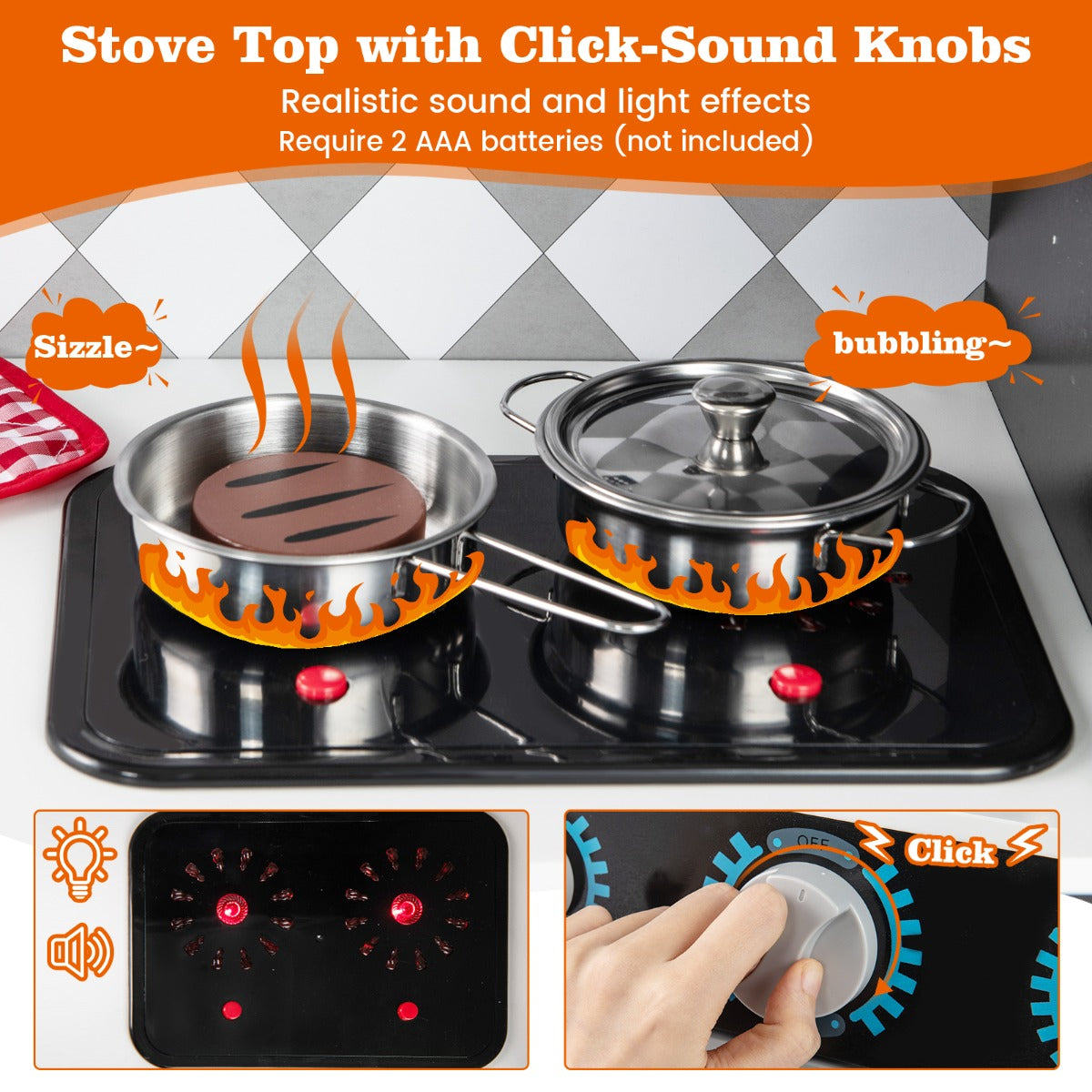 Livsk costway houten speelkeuken keukenspeelset met ijsmachine fornuis wasmachine oven magnetron keukengerei grijs 6