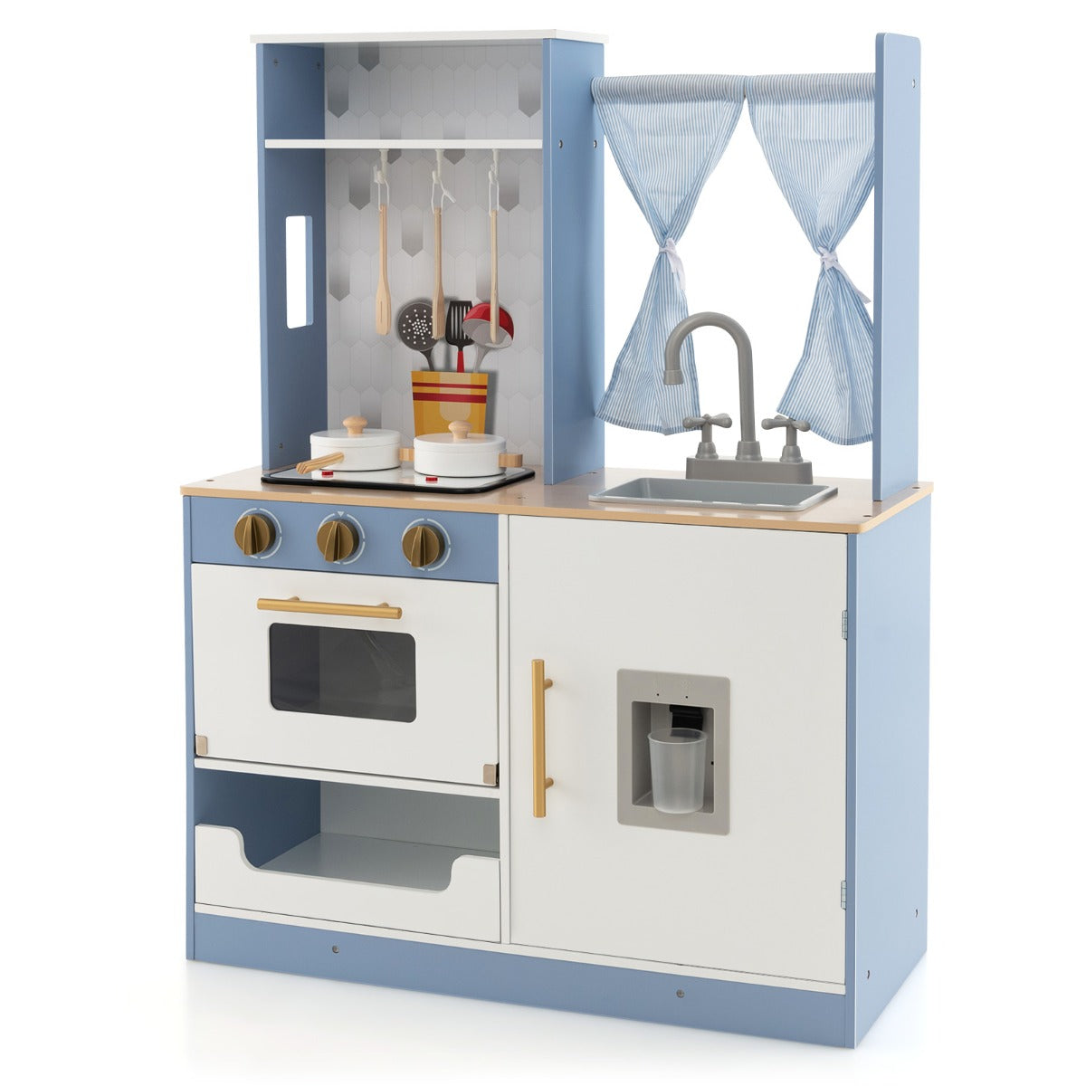 LIVSK Speelkeuken voor Kinderen - Realistische Gootsteen en Fornuis - Licht- en Geluidseffecten - Veilig en Duurzaam - Blauw + Wit