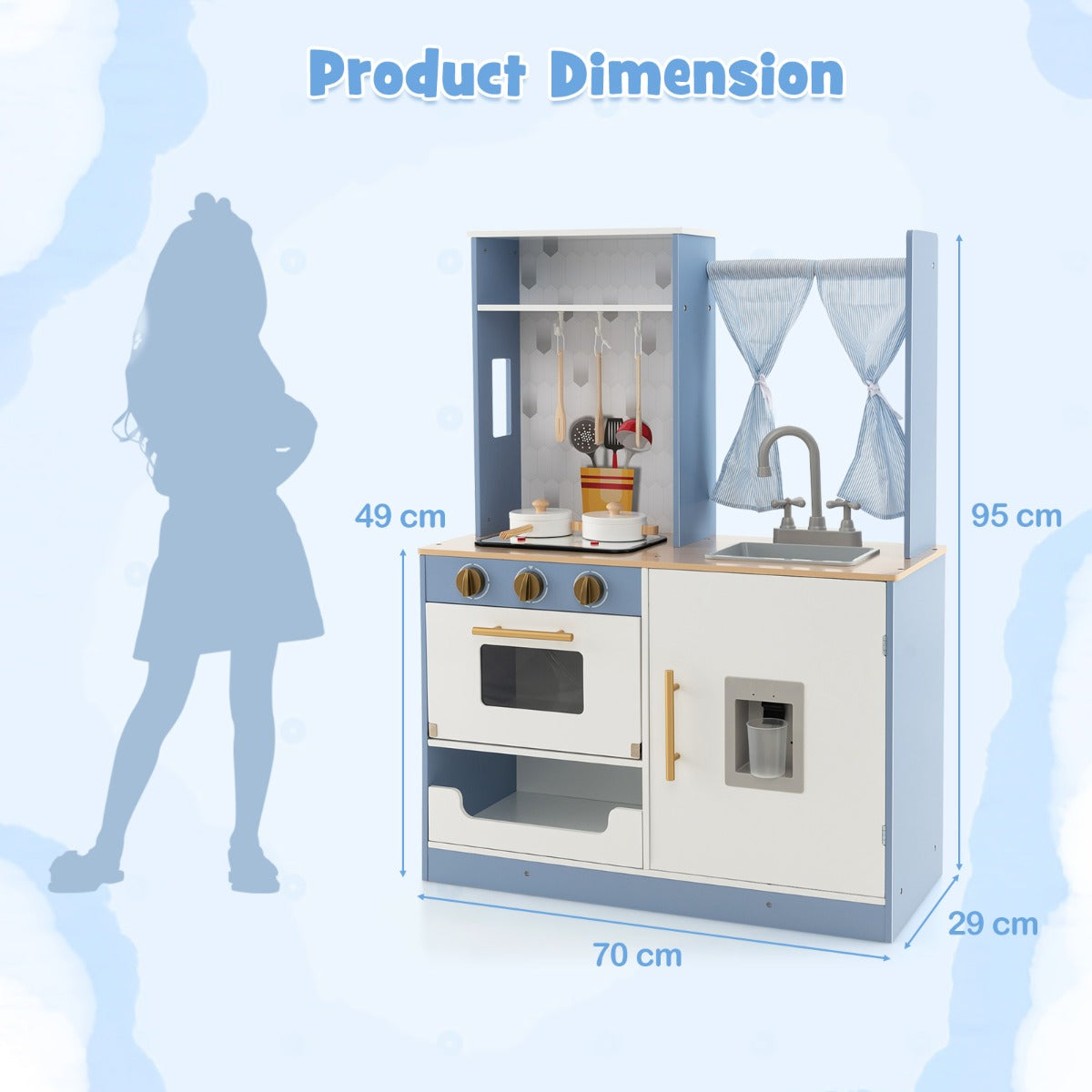 LIVSK Speelkeuken voor Kinderen - Realistische Gootsteen en Fornuis - Licht- en Geluidseffecten - Veilig en Duurzaam - Blauw + Wit