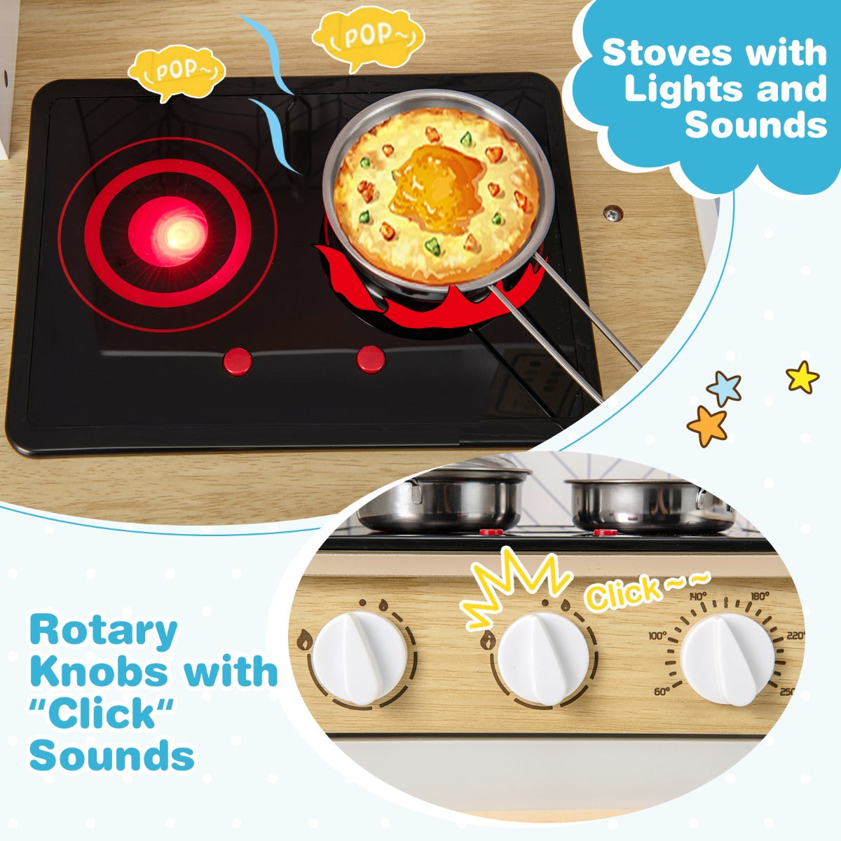 Livsk costway houten speelkeuken voor kinderen licht geluid magnetron fornuizen gootsteen oven en keukenaccessoires speelgoedkeukenset wit 4