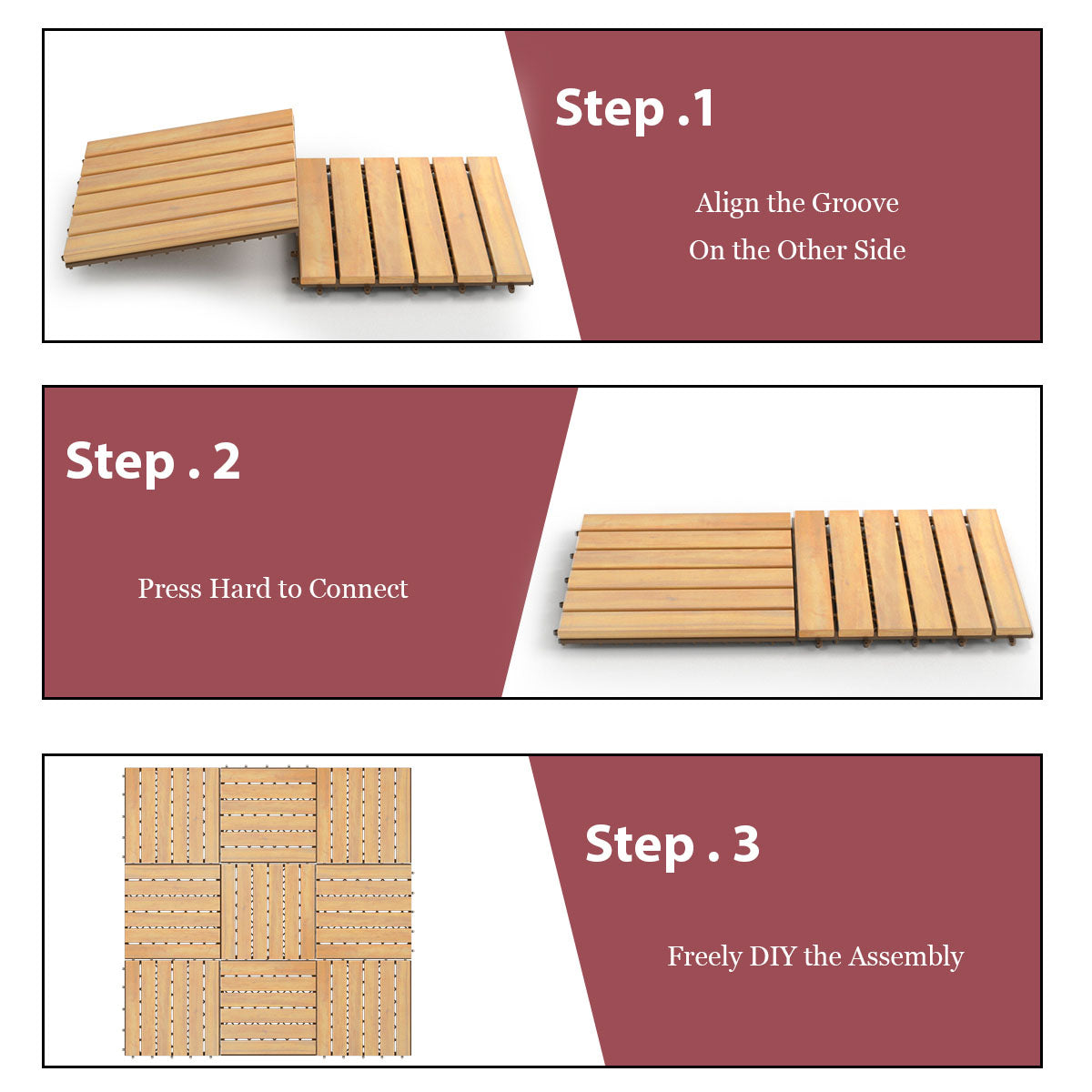 Livsk costway houten terrastegels van acaciahout binnen en buitenvloer vlondertegels 30 x 30 x 25 cm bruin
