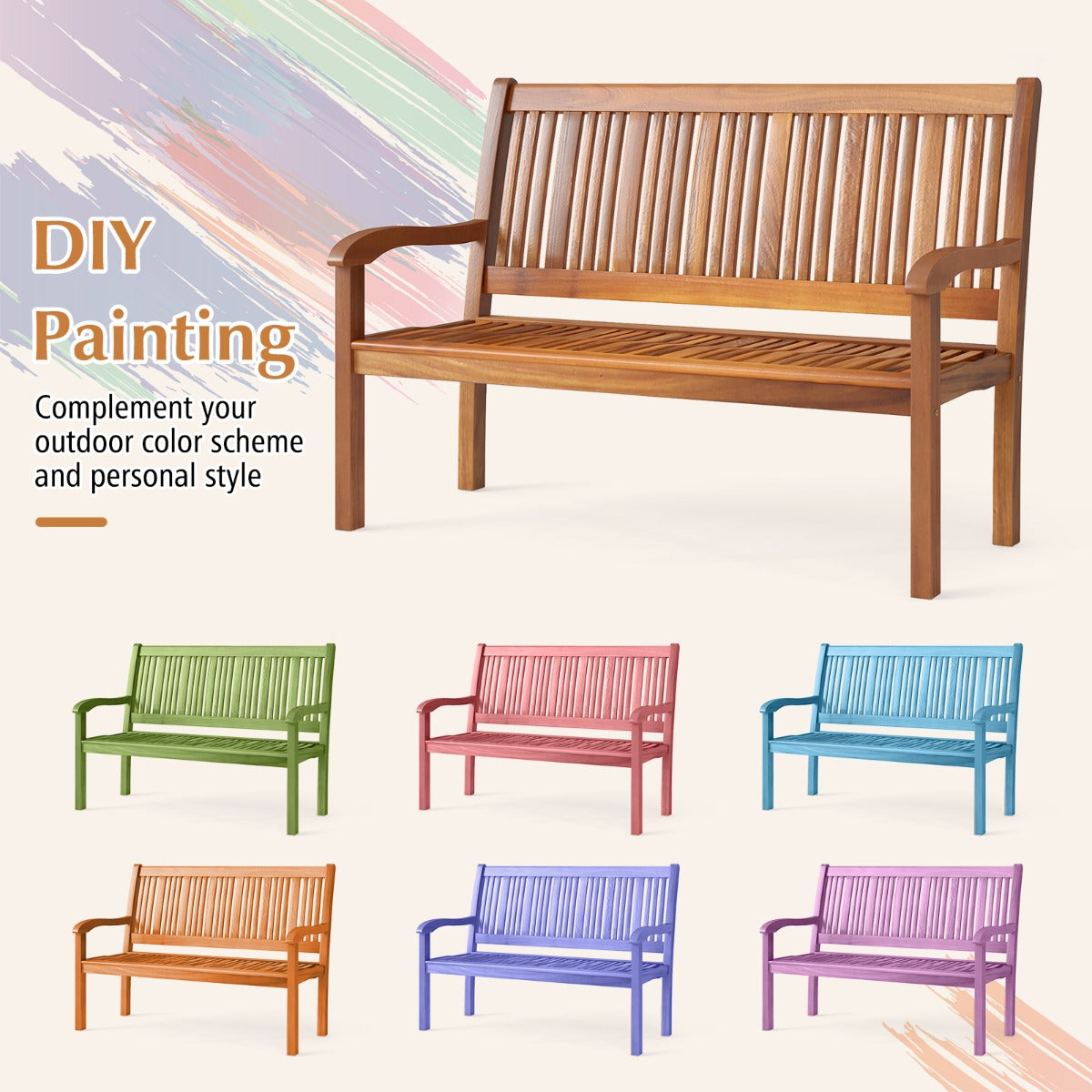 LIVSK Houten Tuinbank - Massief Acaciahout - Ruimte voor 2-3 Personen - Ergonomisch Ontwerp - Tot 320 kg - Teak