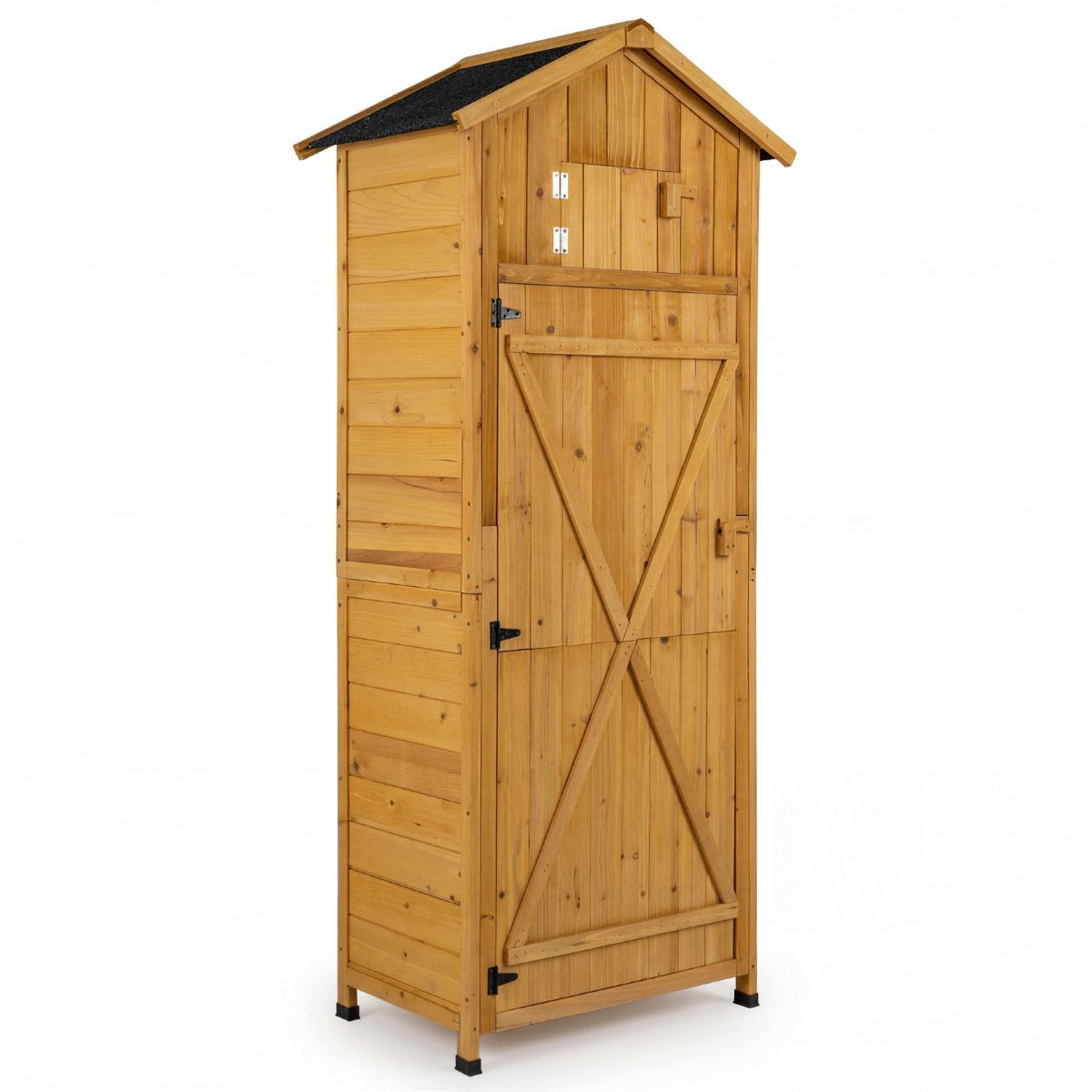 Livsk costway houten tuinkast tuinhuisje met afsluitbare schuurdeur uitneembare planken opklapbare zijtafel haken