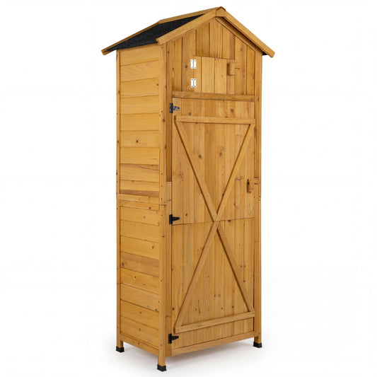 Livsk costway houten tuinkast tuinhuisje met afsluitbare schuurdeur uitneembare planken opklapbare zijtafel haken