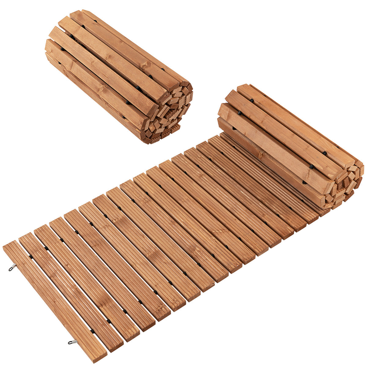 LIVSK Weerbestendige Houten Loopbrug - Antislip - Duurzaam Dennenhout - Gemakkelijk Op te Rollen - 245 x 55 x 2 cm - Lichtbruin