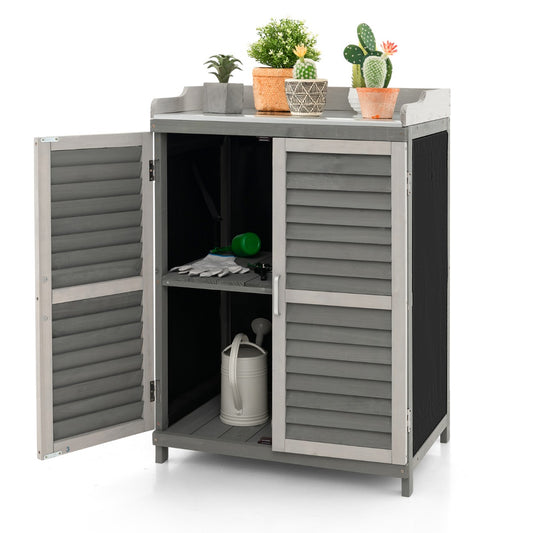 LIVSK Houten Plantentafel met Waterdicht Tafelblad - Ruim Werkstation met Opbergruimte - Ergonomisch - 67 x 47 x 100 cm - Grijs