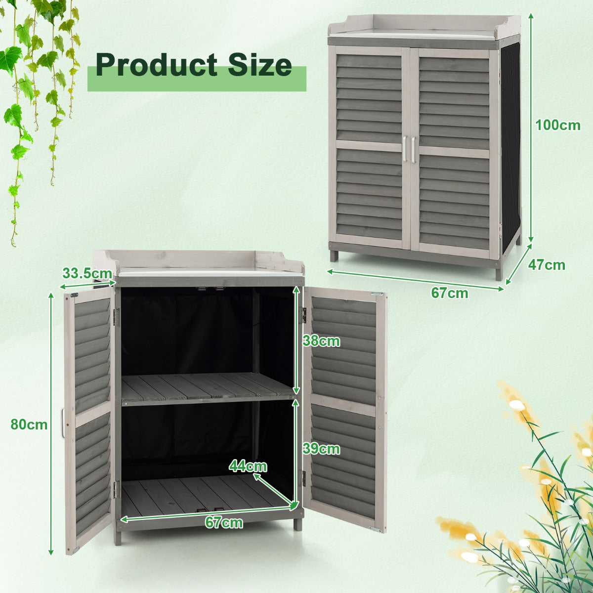 LIVSK Houten Plantentafel met Waterdicht Tafelblad - Ruim Werkstation met Opbergruimte - Ergonomisch - 67 x 47 x 100 cm - Grijs
