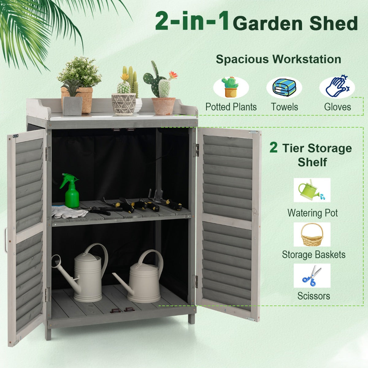 LIVSK Houten Plantentafel met Waterdicht Tafelblad - Ruim Werkstation met Opbergruimte - Ergonomisch - 67 x 47 x 100 cm - Grijs