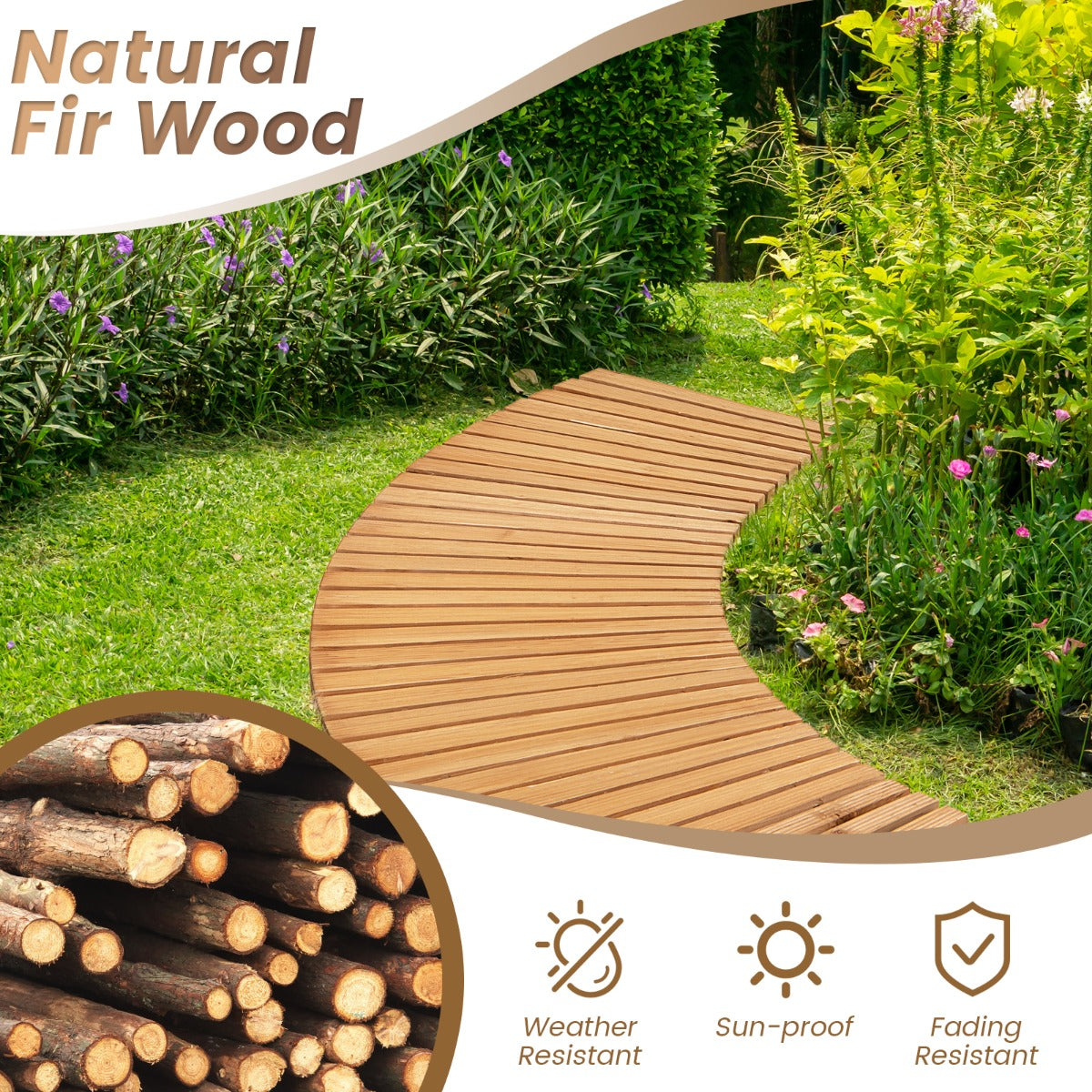 LIVSK Houten Tuinpad - Antislip, Weerbestendig, Oprolbaar - Voor Tuin, Terras, Huwelijksfeest - Natuurlijk