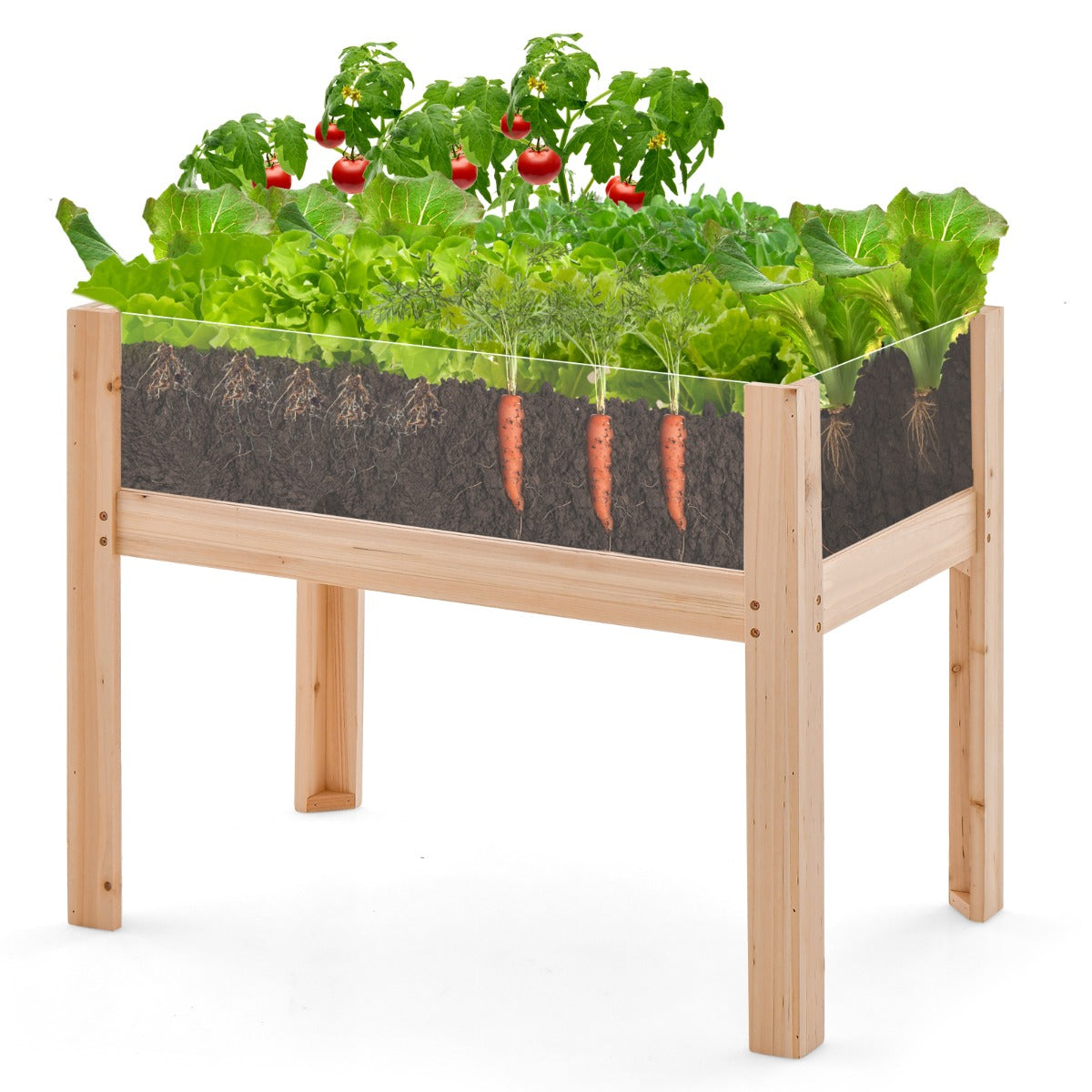 LIVSK Verhoogde Bloembak met Acrylplaten - 50 L Capaciteit - Afvoergaten - 61 cm Hoog - Duurzaam Dennenhout - Natuur