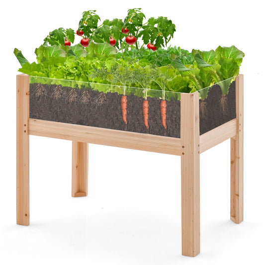 LIVSK Verhoogde Bloembak met Acrylplaten - 50 L Capaciteit - Afvoergaten - 61 cm Hoog - Duurzaam Dennenhout - Natuur