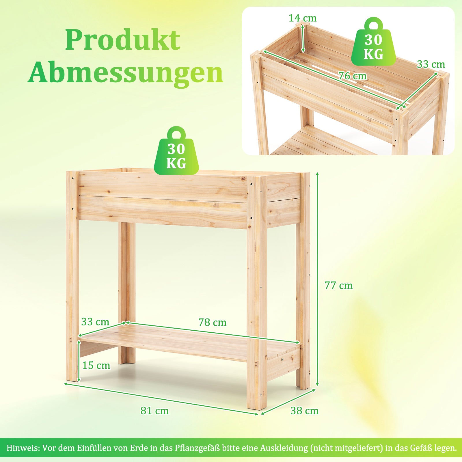 LIVSK Verhoogd Houten Tuinbed met Opbergruimte - Ergonomisch Ontwerp - Drainagevakken - Voor Bloemen en Groenten - 81 x 38 x 77