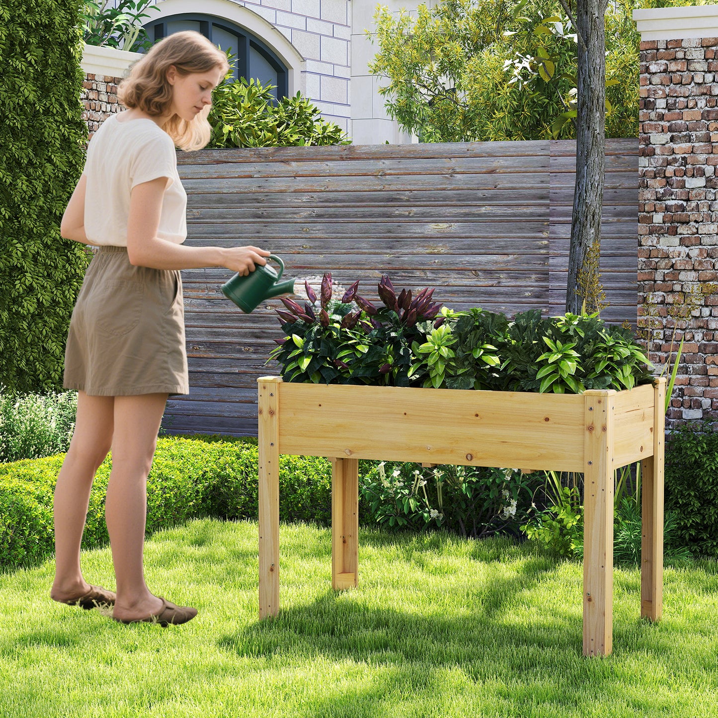 LIVSK Verhoogde Plantenbak met Afwateringsgaten - Ergonomische Tuinhoogte 82 cm - Stevig Vurenhout - Natuur