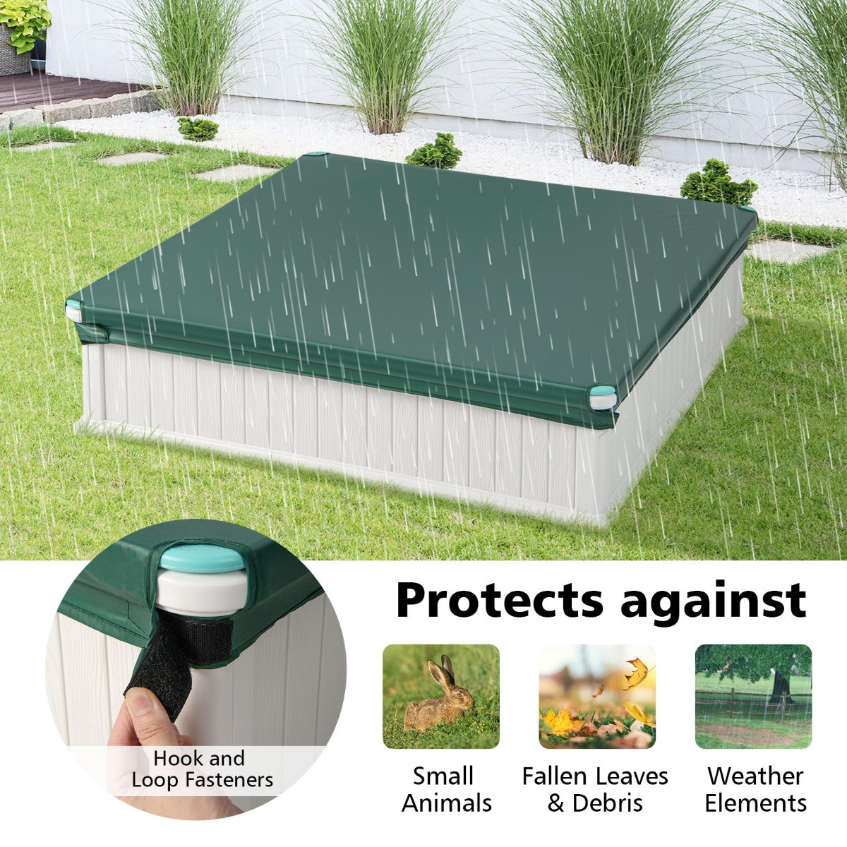 LIVSK Houten Zandbak voor Kinderen - Ruim 123,5 x 123,5 x 31,5 cm - Veilig HDPE - Inclusief Afdekking - Wit