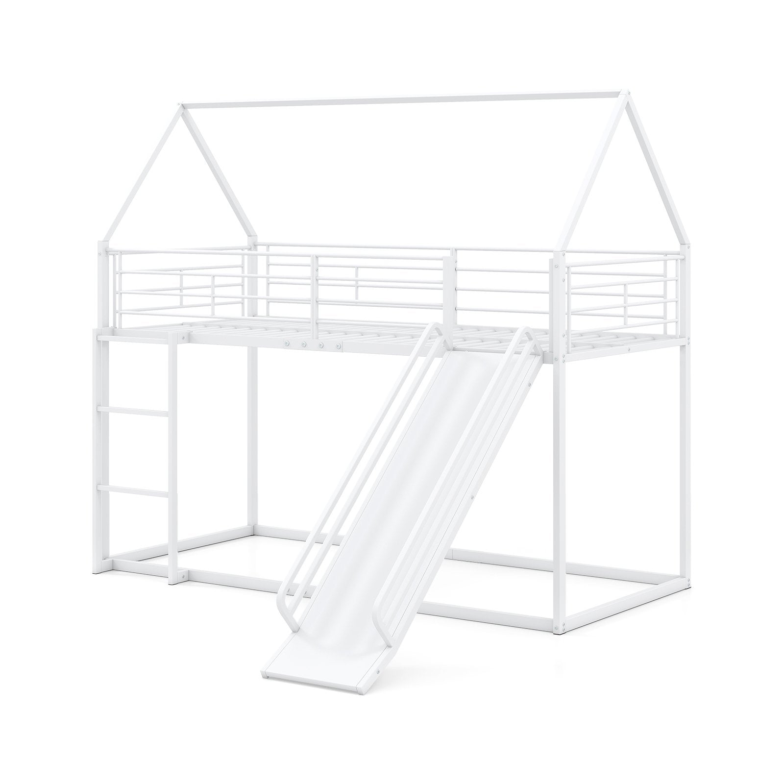LIVSK Huis-etagenbedframe met Glijbaan - Hoogslaper 200 x 90 cm - Veilig met Leuningen en Ladder - Wit