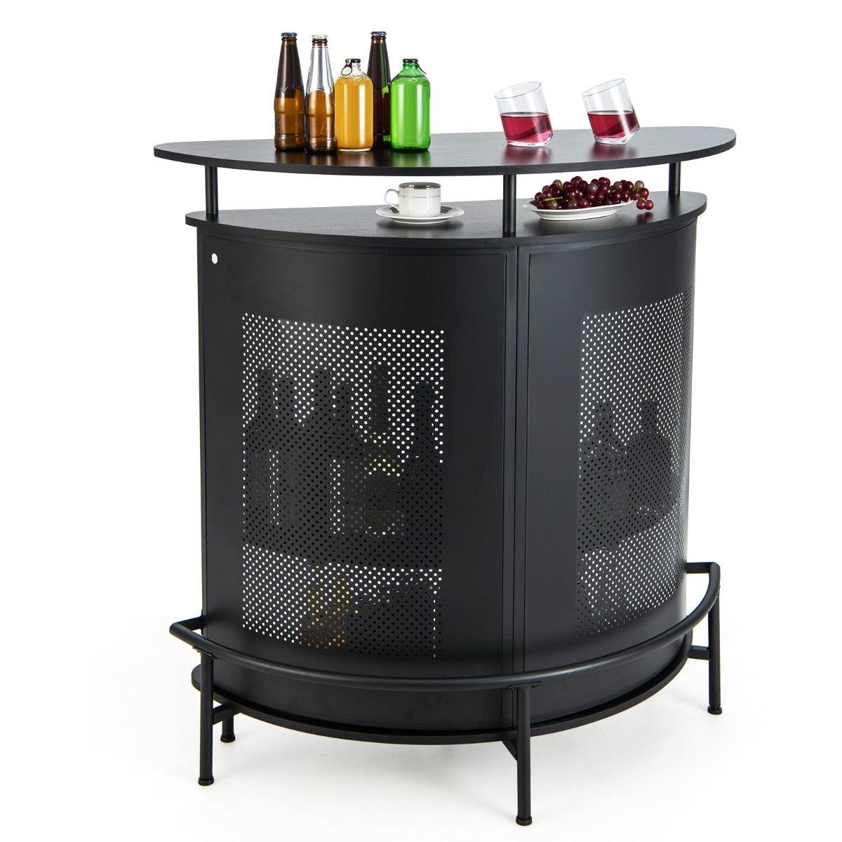 Livsk costway huisbar 4 tier bartafel met planken en 3 houders voor glazen met steel gebogen aanrecht geperforeerd metalen front industriele bartafel 1 1