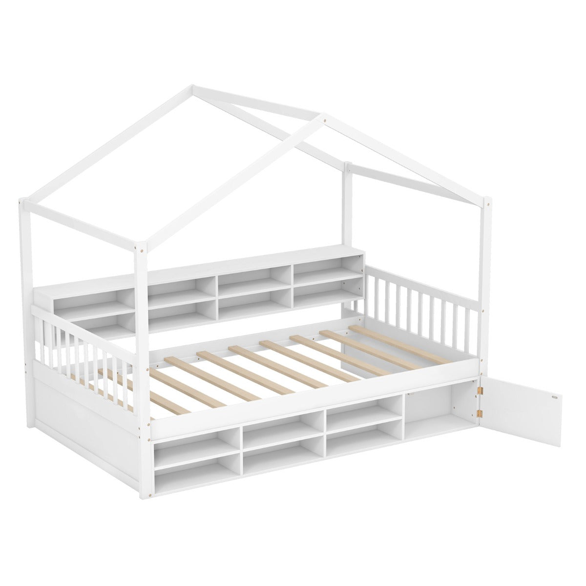 LIVSK Twin-huisbed - Huisvormig Design - 8 Opbergkubussen - Draagvermogen 200 kg - Geschikt voor Matrassen 15-20 cm - Wit