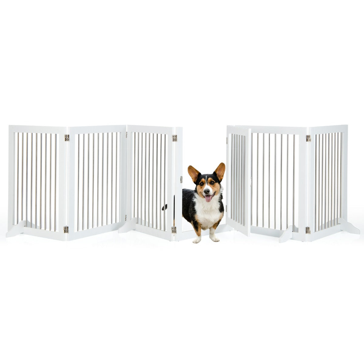 LIVSK Vrijstaand Hondenhek 6 Panelen - Opvouwbaar - Roestvrij Staal - Geen Wandbevestiging - Voor Puppy’s en Kleine Honden - Wit