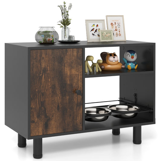 LIVSK Hondenvoerstation - Verstelbaar tot 10 cm - Inclusief 2 Roestvrijstalen Bakken - Ergonomisch Ontwerp - Bruin