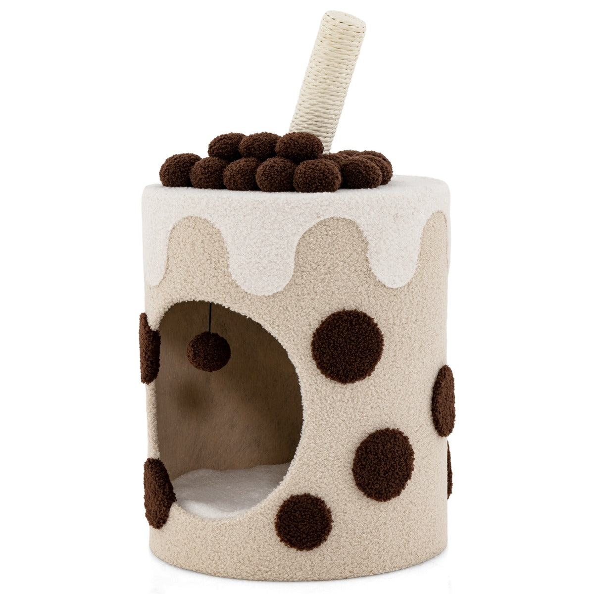 LIVSK Bubble Tea Krabpaal voor Katten - Interactieve Hangende Bal - Afneembaar Kussen - Pluche Bekleding - 67 x 37 x 37 cm -