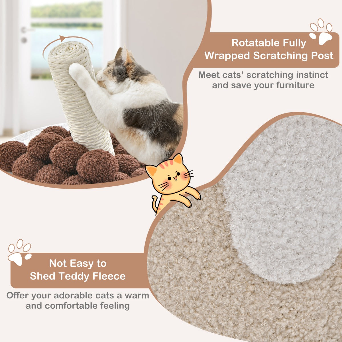 LIVSK Bubble Tea Krabpaal voor Katten - Interactieve Hangende Bal - Afneembaar Kussen - Pluche Bekleding - 67 x 37 x 37 cm -