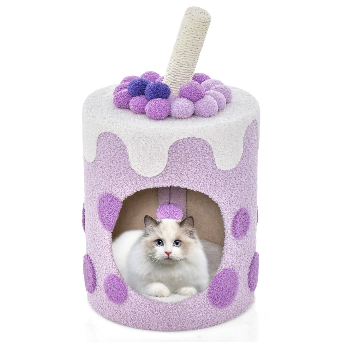 LIVSK Bubble Tea Krabpaal voor Katten - Grote Nis met Hangend Speeltje - Pluche Bekleding - Afneembaar Kussen - Creatieve Look -