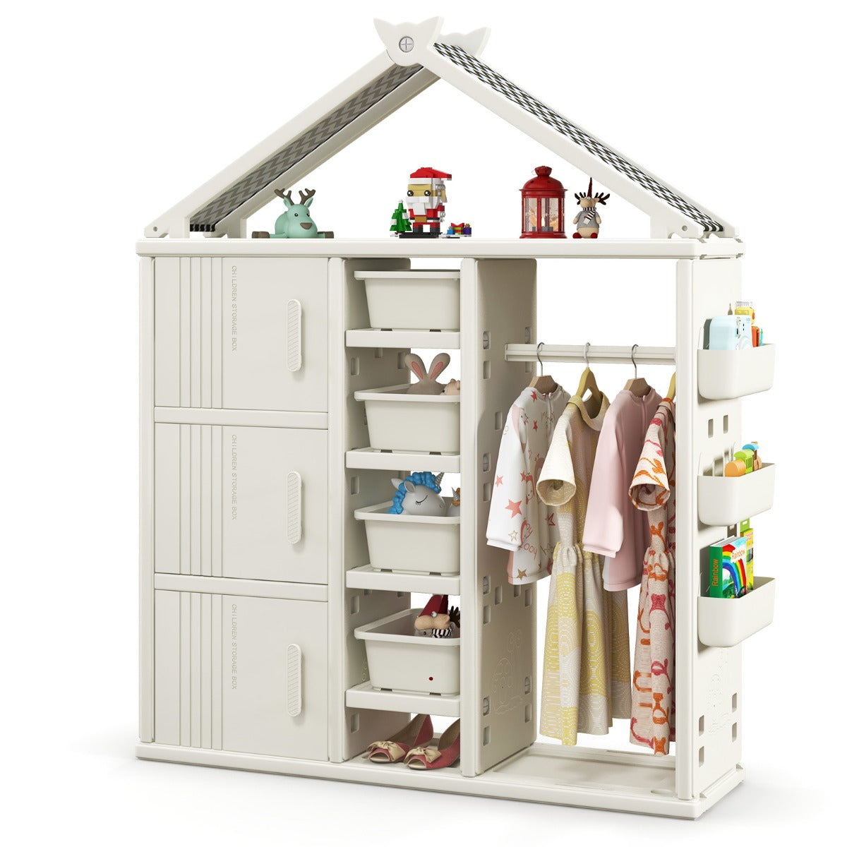LIVSK Kinderkledingkast - Duurzaam HDPE - 4 Verstelbare Planken - 3 Zijmanden - Kindveilig Ontwerp - 130 x 34 x 156,5 cm -