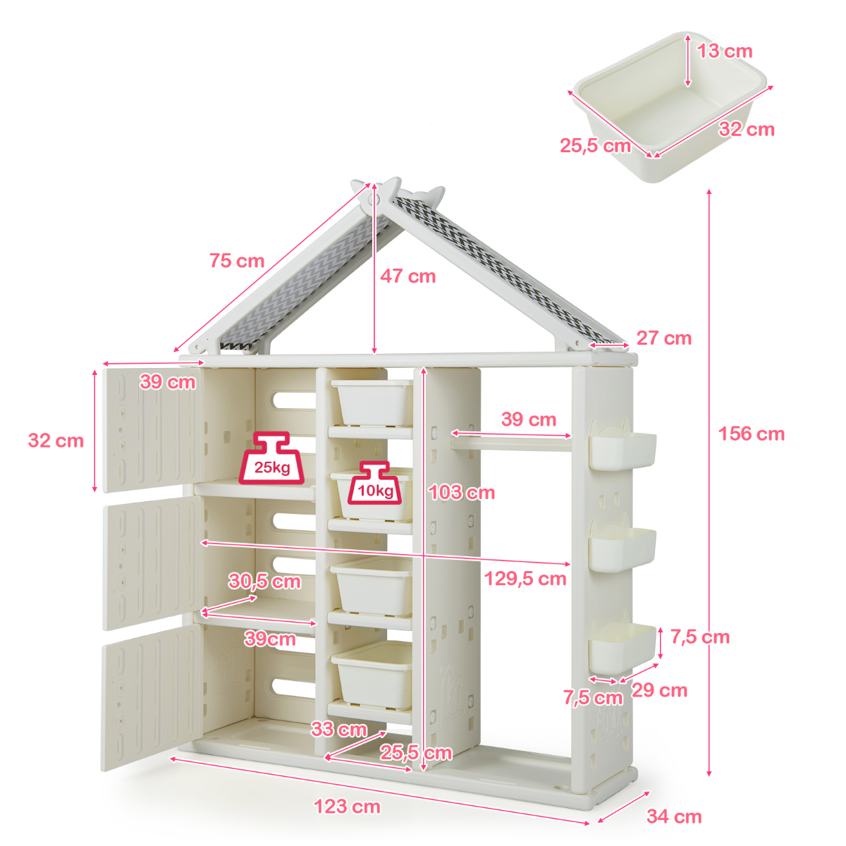 LIVSK Kinderkledingkast - Duurzaam HDPE - 4 Verstelbare Planken - 3 Zijmanden - Kindveilig Ontwerp - 130 x 34 x 156,5 cm -