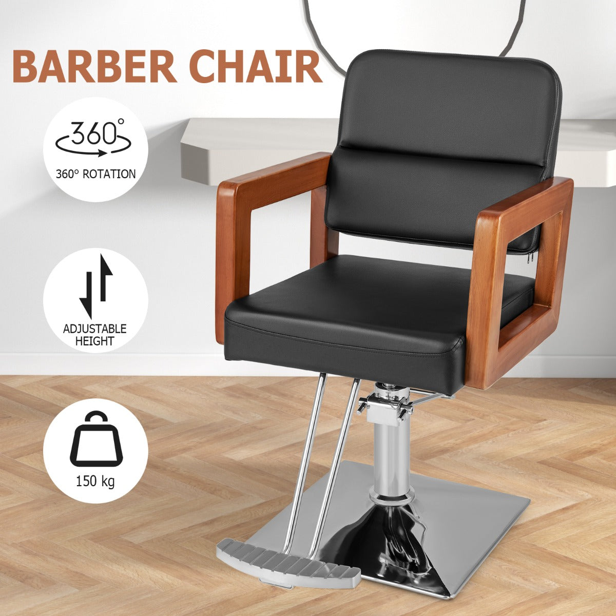 LIVSK Kappersstoel - 360° Draaibaar - Verstelbare Hoogte 50-65 cm - Hoge Dichtheid Schuim - Elegant Design - Zwart