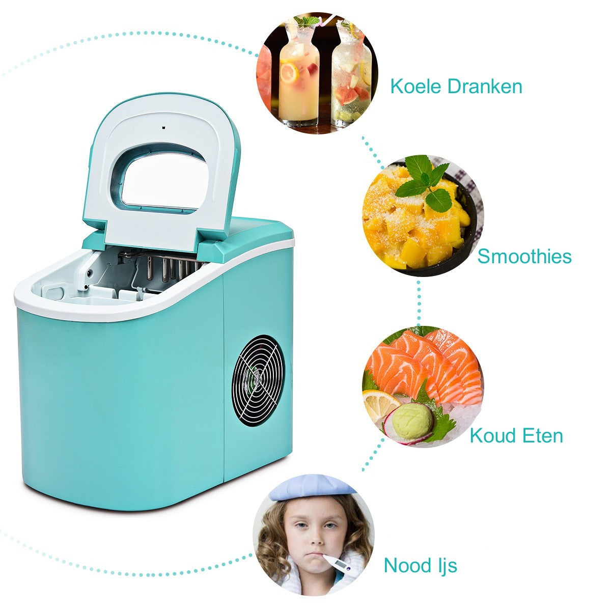 LIVSK Draagbare IJsmachine - Produceert 9 IJsblokjes in 6-13 Min - Tot 12 kg per Dag - Eenvoudig in Gebruik - Groen