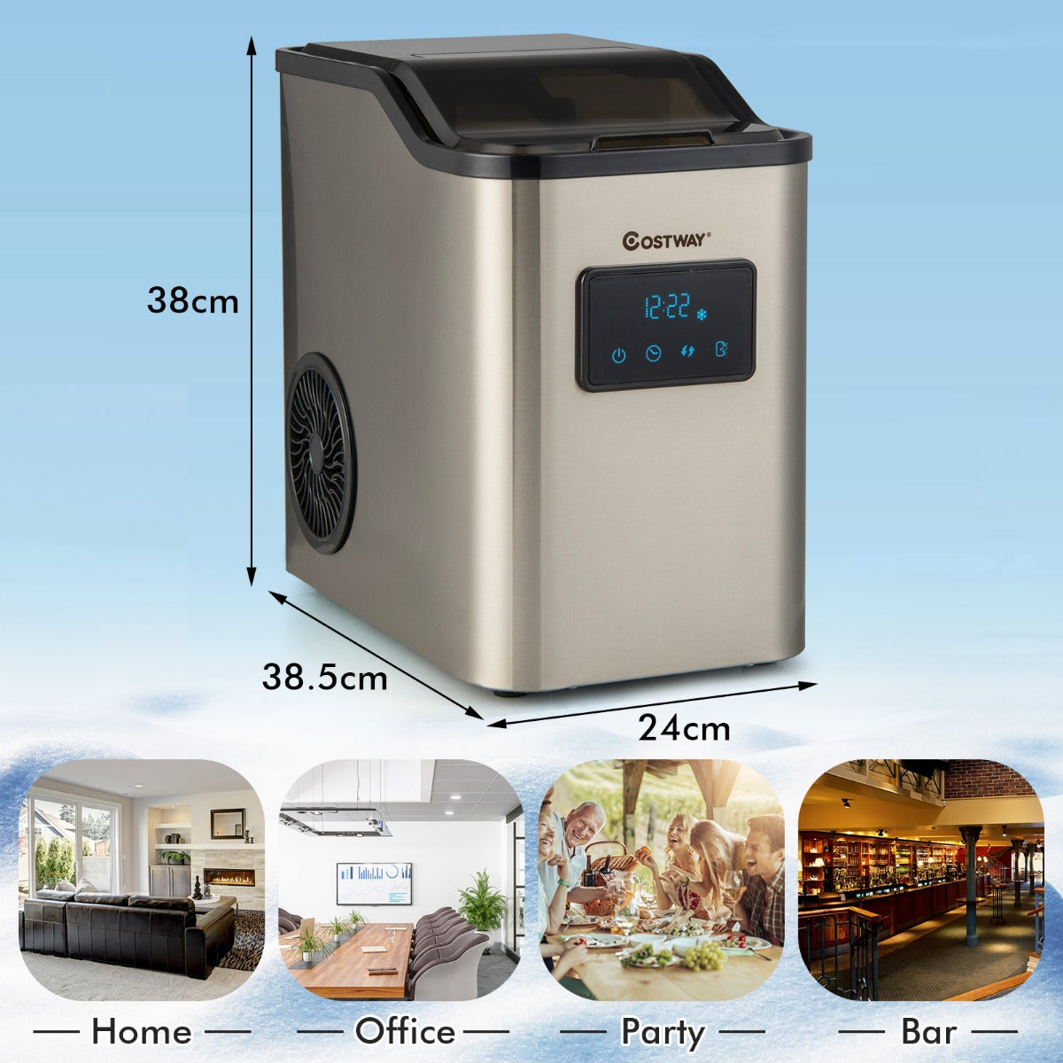 LIVSK Tafelijsmachine voor Nugget-ijs - Capaciteit 24 kg/dag - Roestvrij staal - Zelfreinigend - Timerfunctie - Zilver