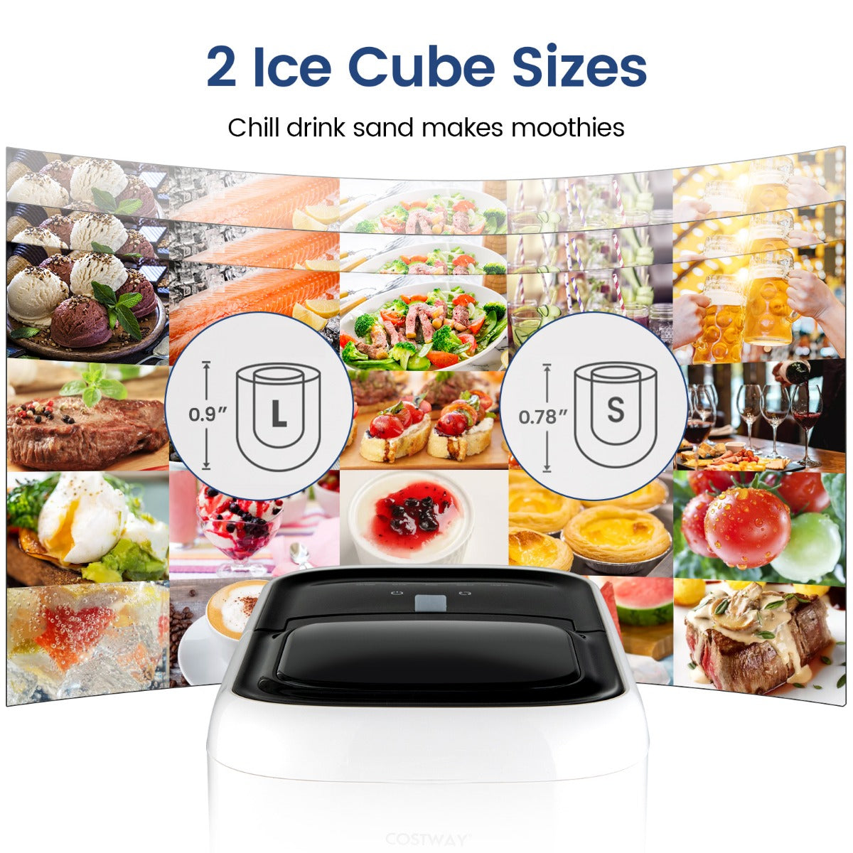 LIVSK IJsblokjesmachine - 9 IJsblokjes in 6 Min - 16 kg Per Dag - Zelfreinigend - Touchscreen - Wit + Zwart