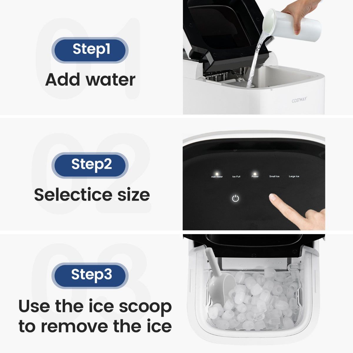 LIVSK IJsblokjesmachine - 9 IJsblokjes in 6 Min - 16 kg Per Dag - Zelfreinigend - Touchscreen - Wit + Zwart