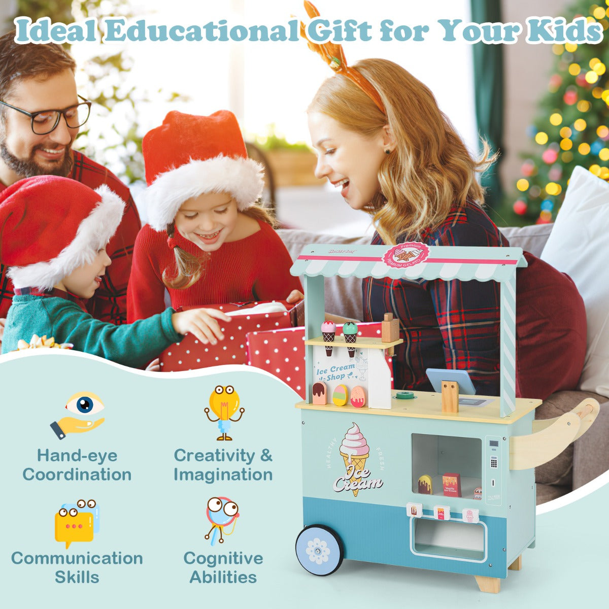 LIVSK Kinderijskar - Interactieve IJsverkoop met Hefboomsysteem - Educatief en Veilig - Voor Kinderen vanaf 3 Jaar - Cyaan/Roze