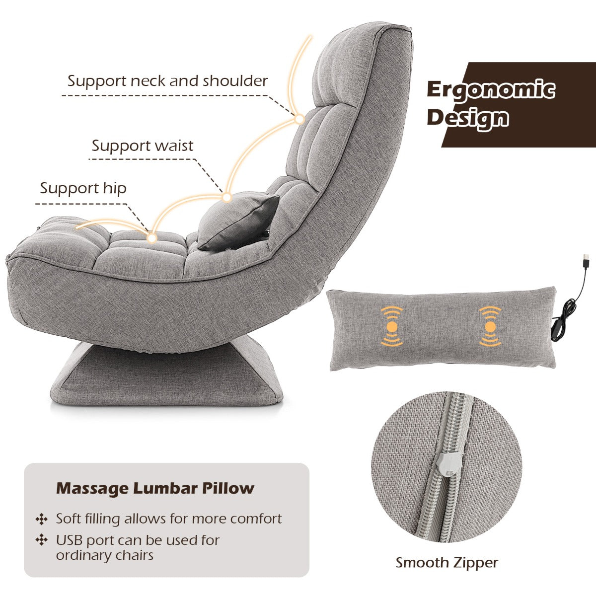 LIVSK Draaistoel met Lendenkussen - 360° Draaivoet - Verstelbare Rugleuning - Ergonomisch Ontwerp - Tot 110 kg - Zwart