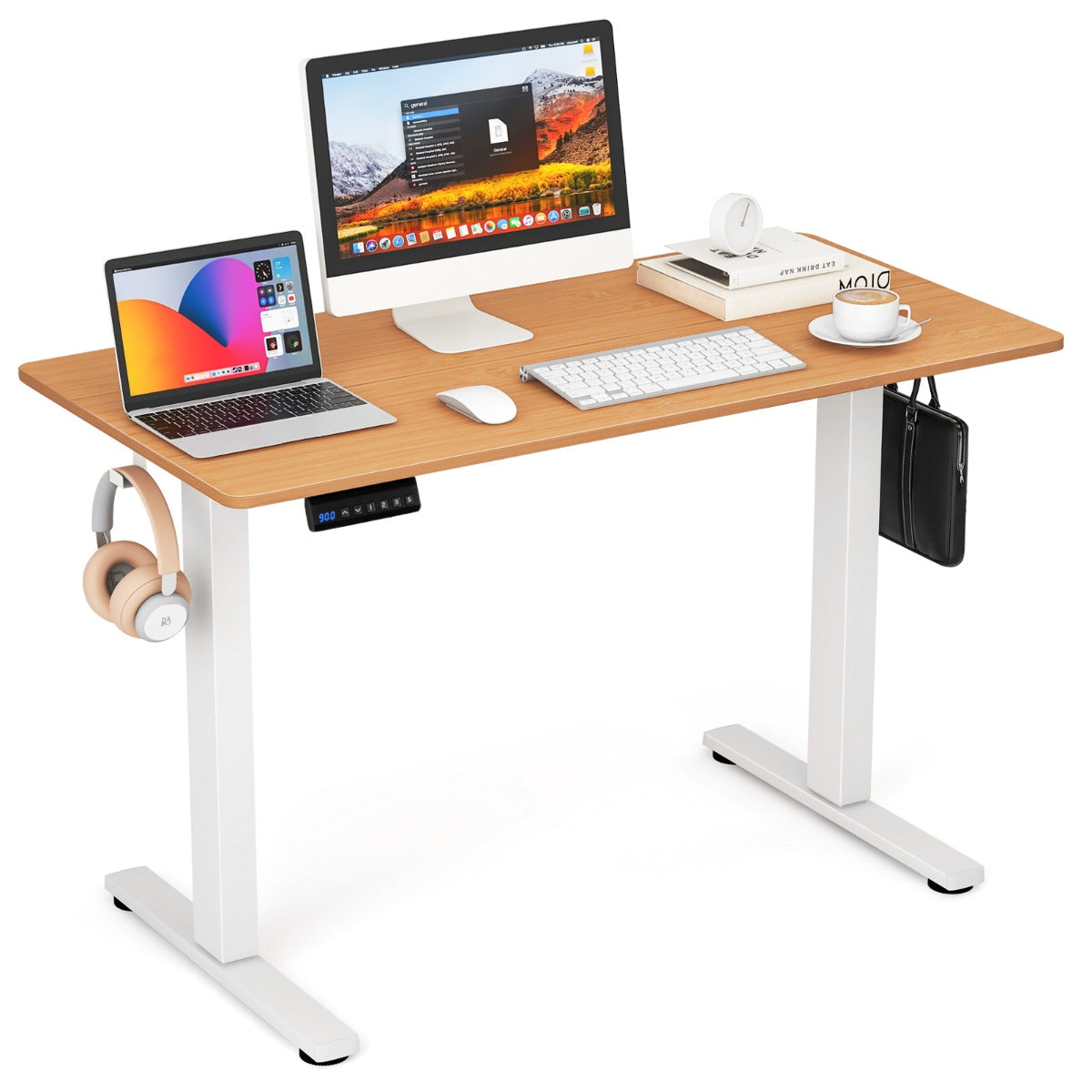 LIVSK Elektrisch Zittafel Bureau 120 x 60 x 73-122 cm - Ergonomisch - Verstelbaar - Geheugenfunctie - Kabelmanagement - Wit